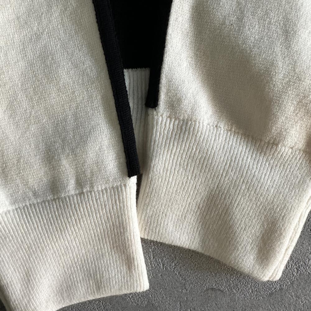 Knit zip up fleece-black and white