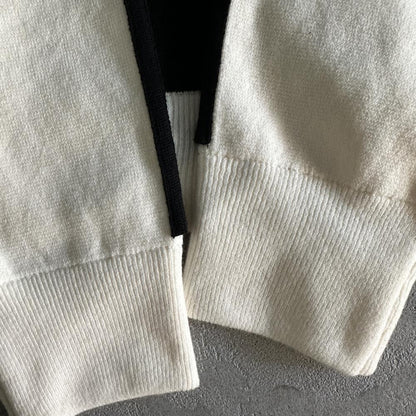 Knit zip up fleece-black and white