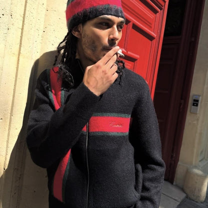 lux knit zip up-black