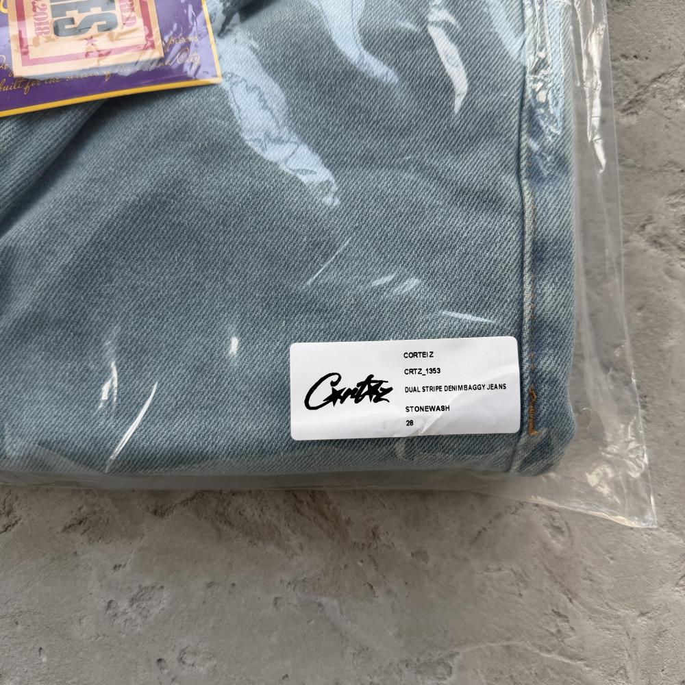 DUAL STRIPE BAGGY JEANS-blue