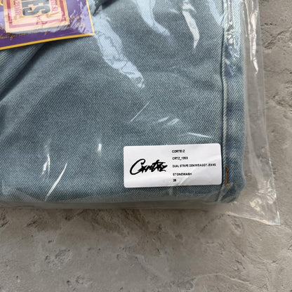 DUAL STRIPE BAGGY JEANS-blue