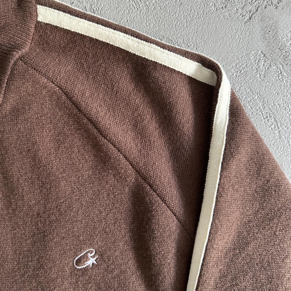 Knit zip up fleece-brown