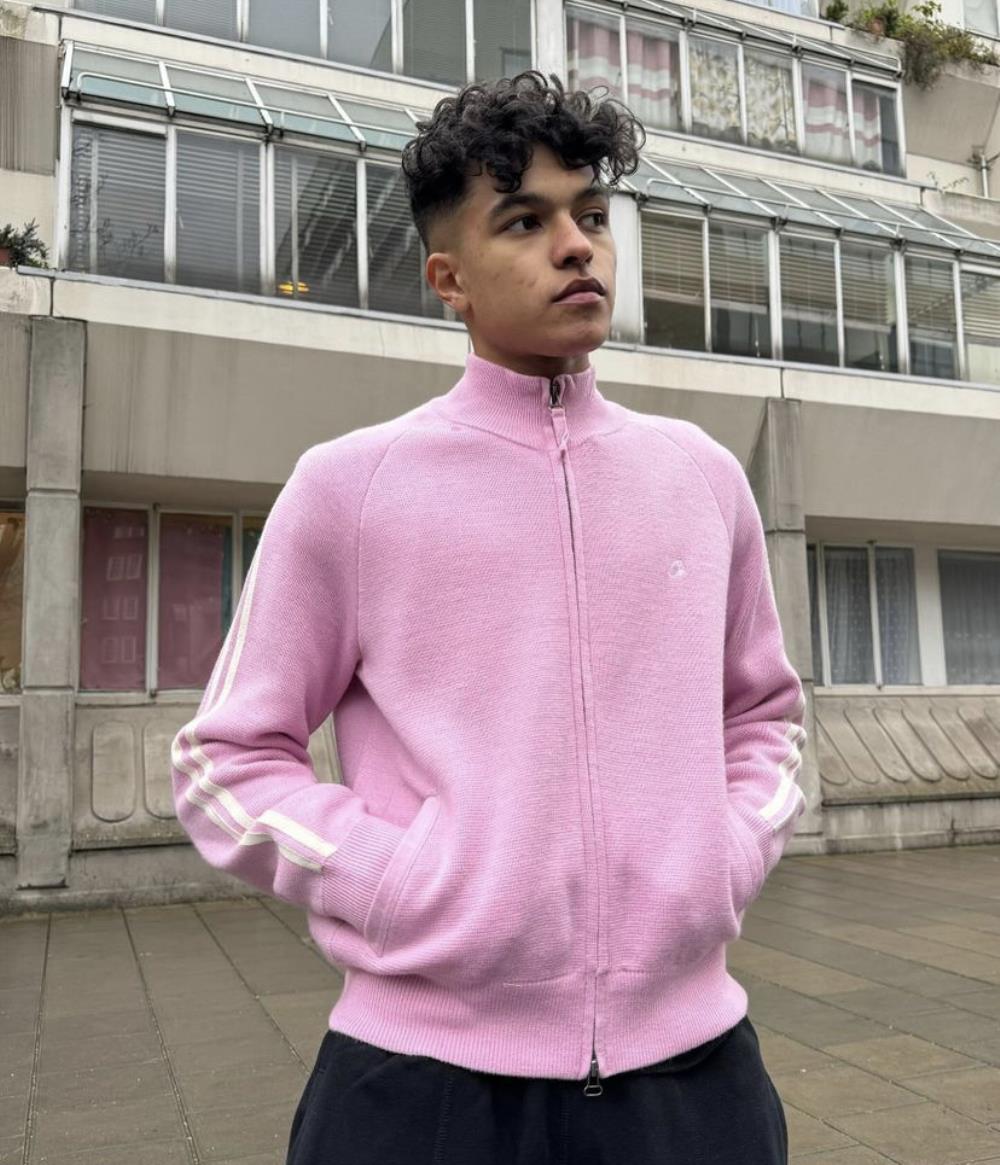 Knit zip up fleece-pink