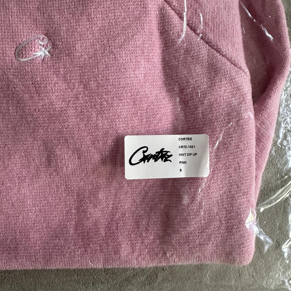 Knit zip up fleece-pink