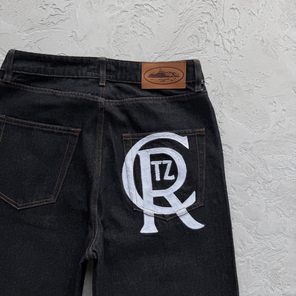 Crest Chainstitch Baggy Jeans- Washed Black