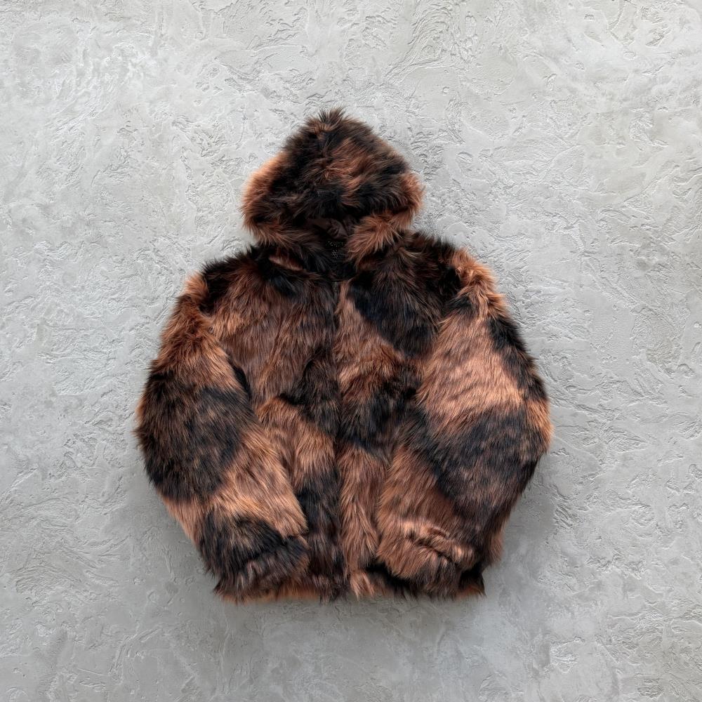 faux fur hooded jacket-brown
