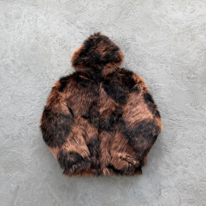faux fur hooded jacket-brown
