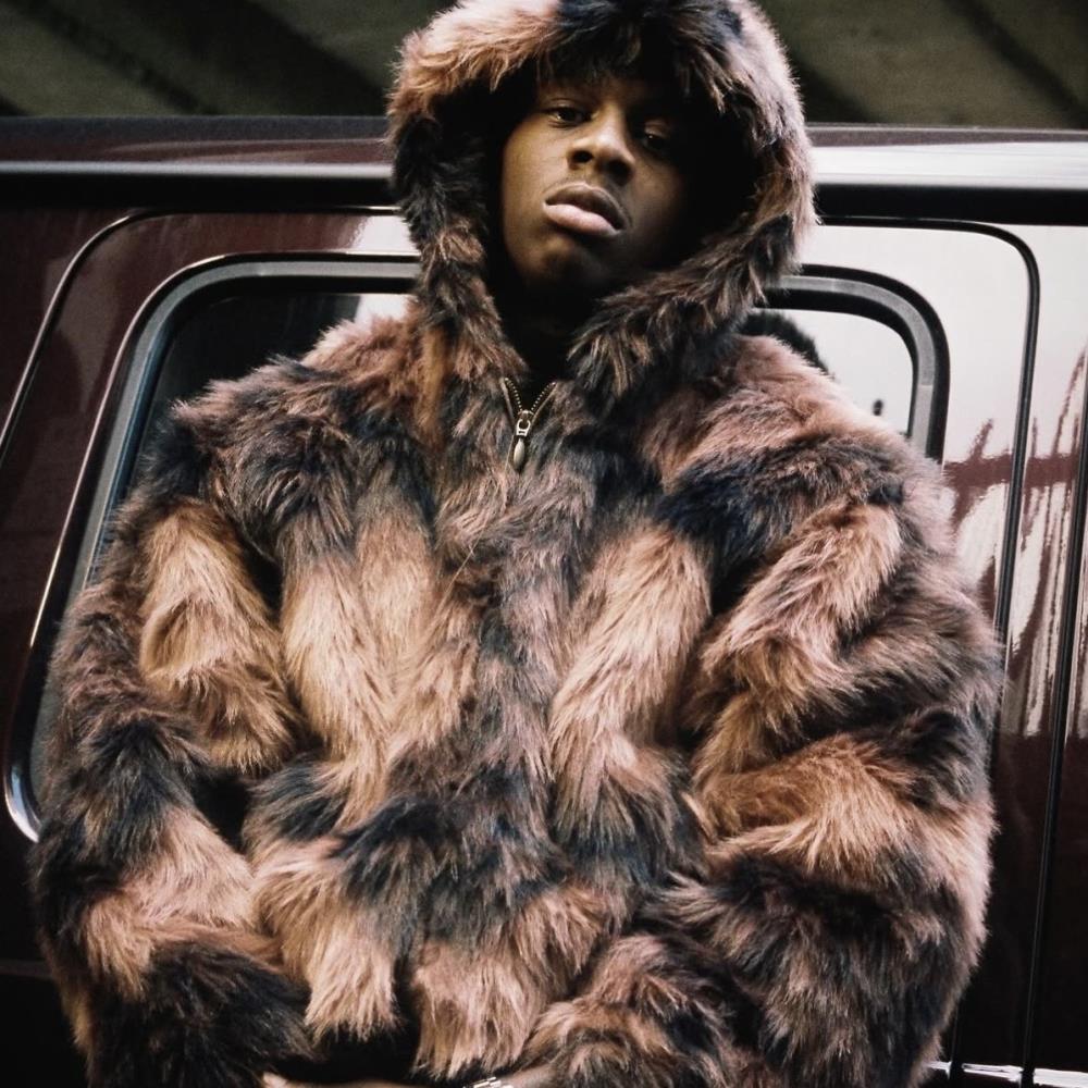 faux fur hooded jacket-brown