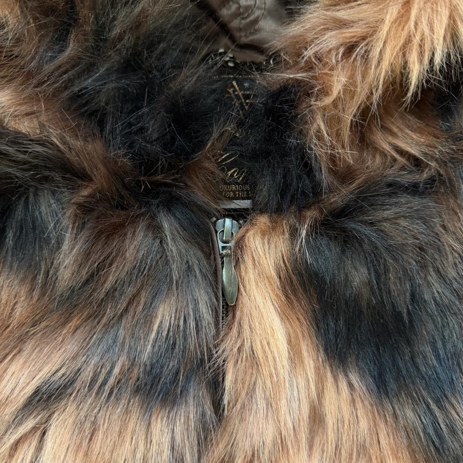 faux fur hooded jacket-brown