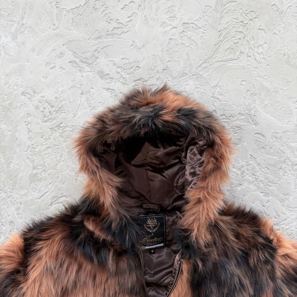 faux fur hooded jacket-brown