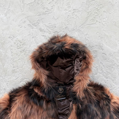 faux fur hooded jacket-brown