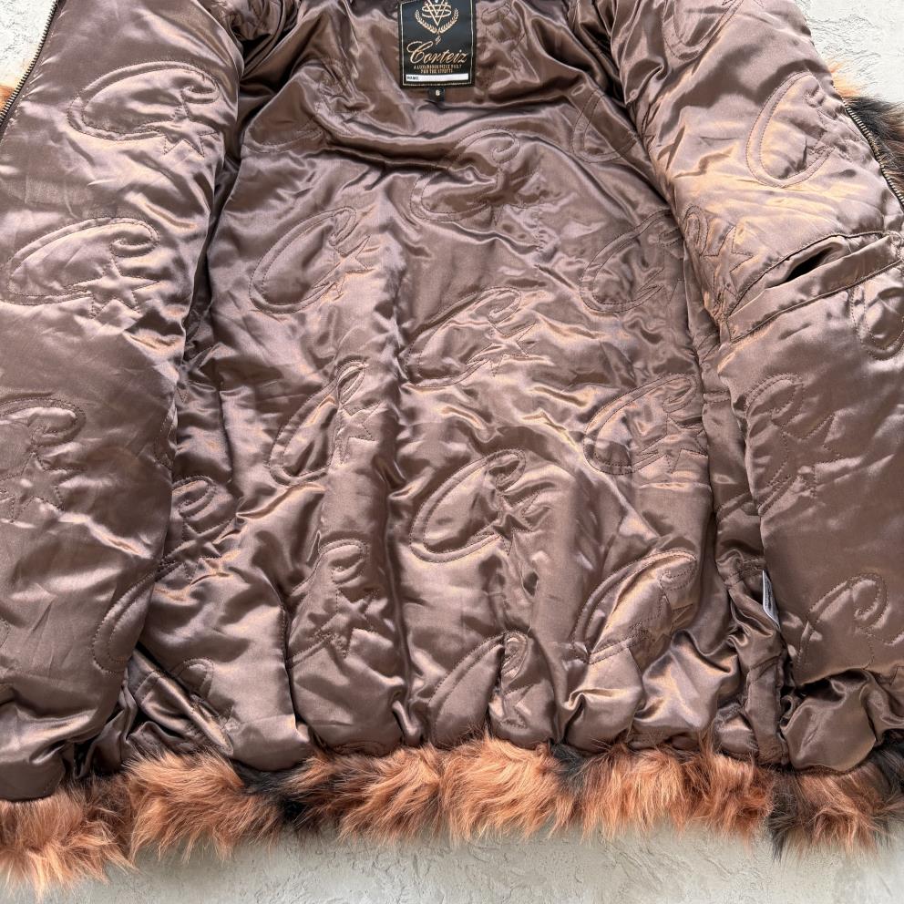 faux fur hooded jacket-brown