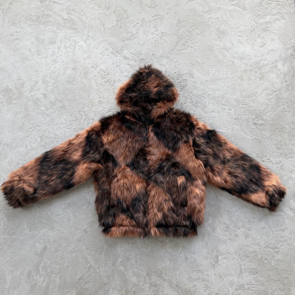 faux fur hooded jacket-brown