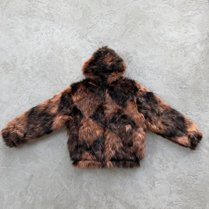 faux fur hooded jacket-brown