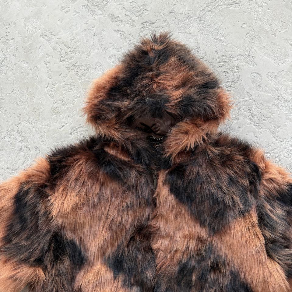 faux fur hooded jacket-brown
