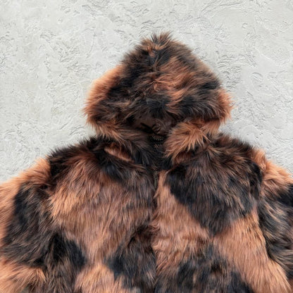 faux fur hooded jacket-brown