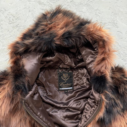 faux fur hooded jacket-brown
