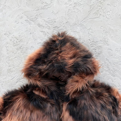 faux fur hooded jacket-brown