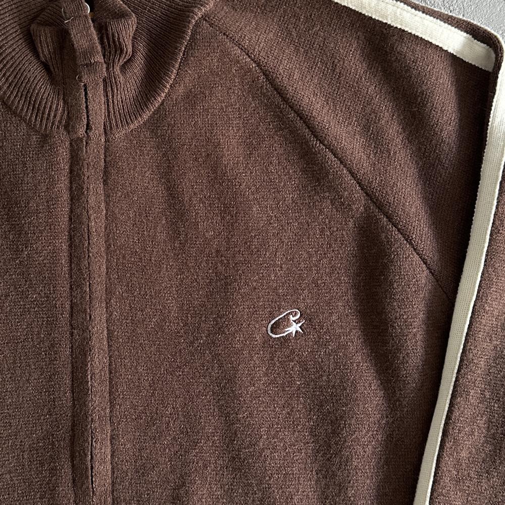 Knit zip up fleece-brown