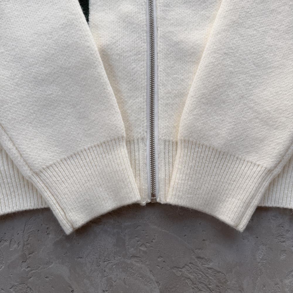 lux knit zip up-White