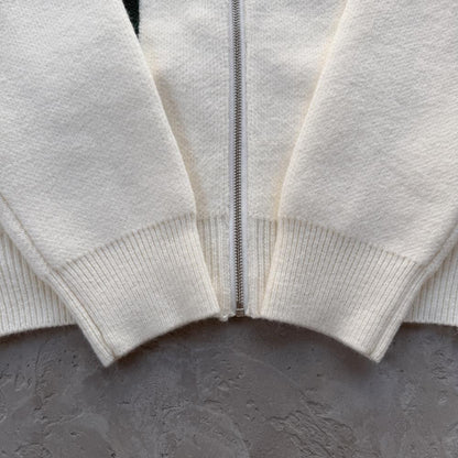 lux knit zip up-White