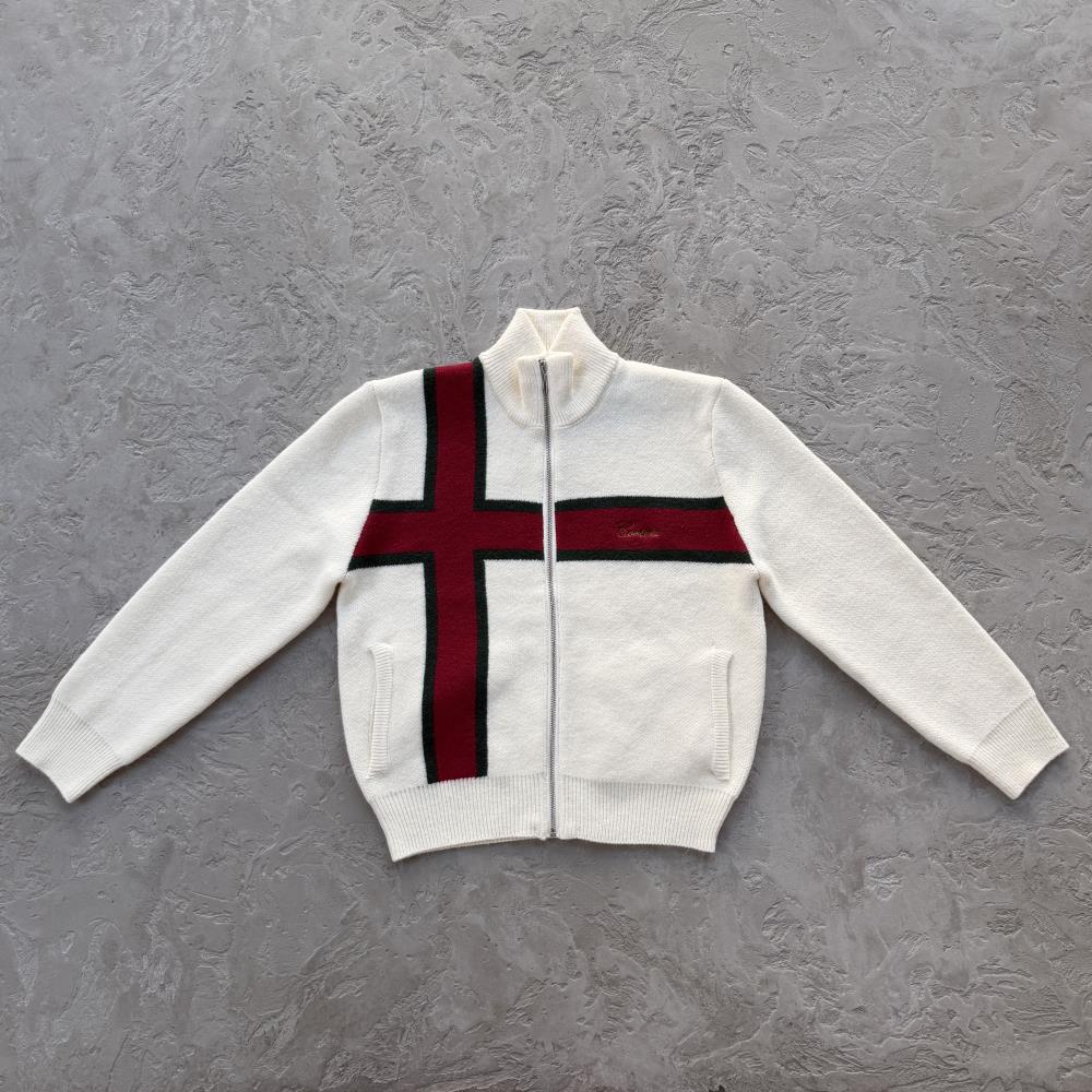 lux knit zip up-White