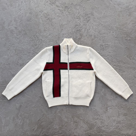 lux knit zip up-White