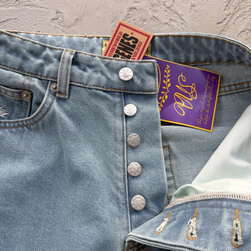 DUAL STRIPE BAGGY JEANS-blue