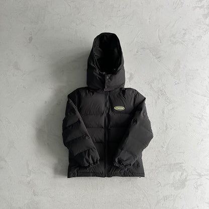 hyperdrive detachable hooded puffer jackst-fluorescent green label