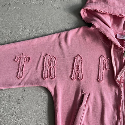 women's irongate cropped batwing zip hooide-washed pink